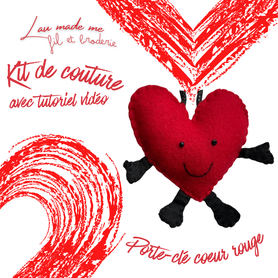 Kit couture porte-clés cœur – DIY feutrine