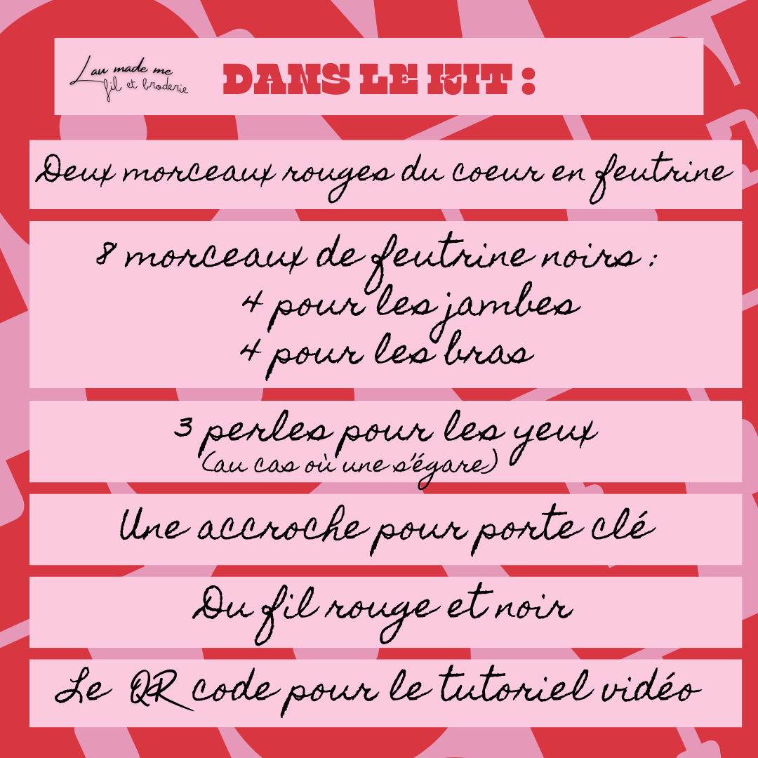 Kit couture porte-clés cœur – DIY feutrine